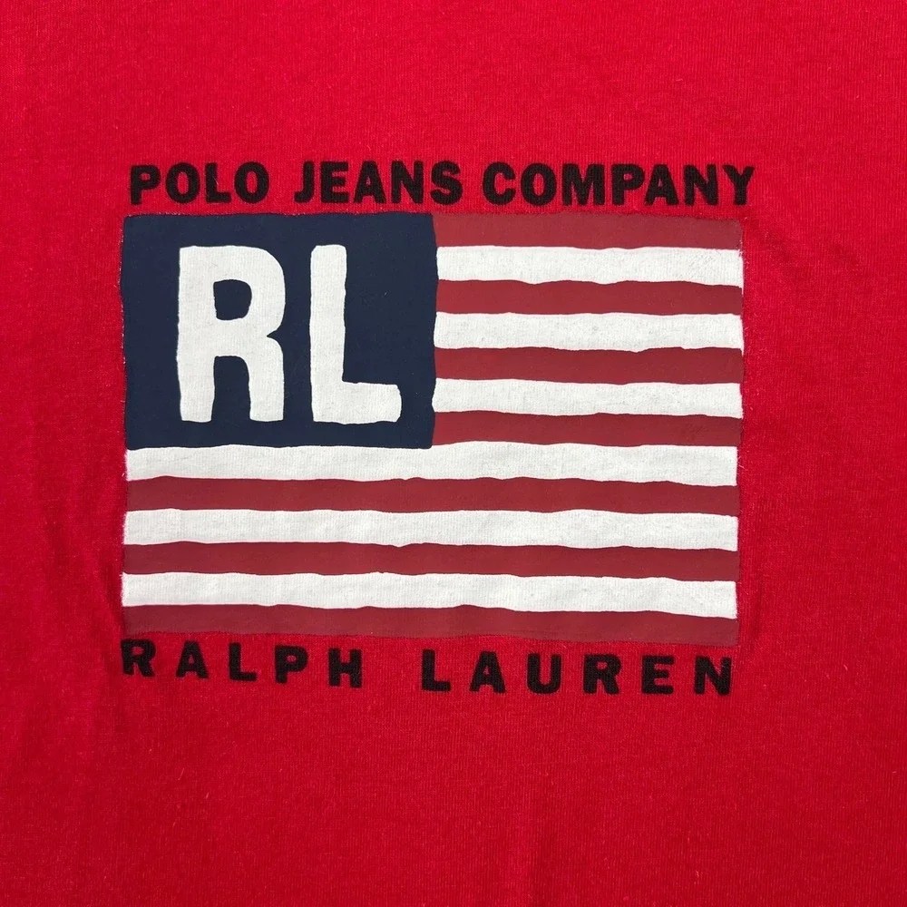 Polo Jeans‎ Co Ralph Lauren Kids Red V-Neck T-Shirt US Size S VTG NWT